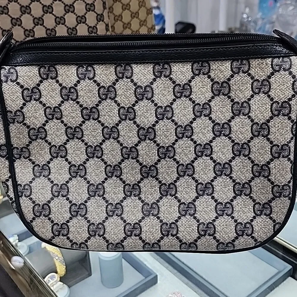 Authentic Vintage Gucci Sherry Blue Red Monogram Crossbody Purse Bag - Picture 3 of 10